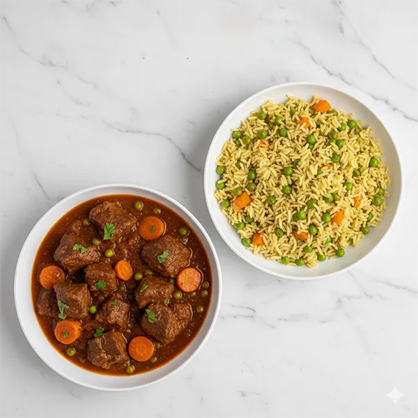 7-Spice Mediterranean Beef Stew with Jazur Bazala Pilaf